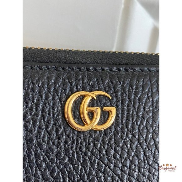 Authentic GUCCI Black Pebbled Leather Double G Metal Zip Around Long Wallet - Picture 2 of 13